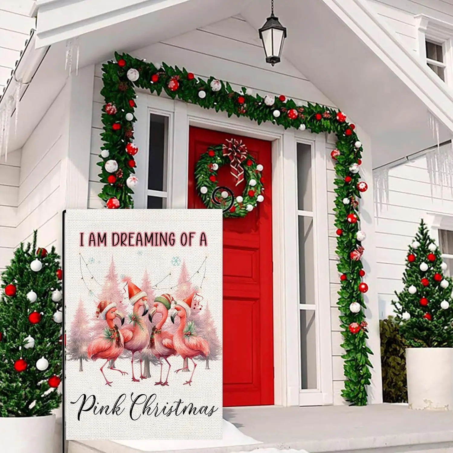 Christmas Flamingo Hat Garden Flag Merry Christmas Trees Snowflake 12
