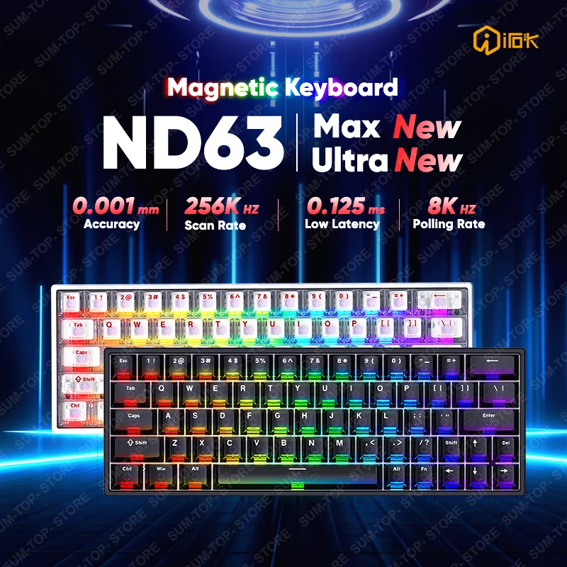 

IROK ND63 Max ND63 Ultra ND63 Pro Проводная игровая магнитная механическая клавиатура с 60% быстрым триггером 0,001 мм 8K Возвратная игровая клавиатура