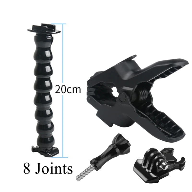 8 Joints Jaws Flex Clamp Mount Adjustable Gooseneck Mount for GoPro Hero 12 11 10 9 8 7 6 5 4 Session Insta 360 DJI Cameras