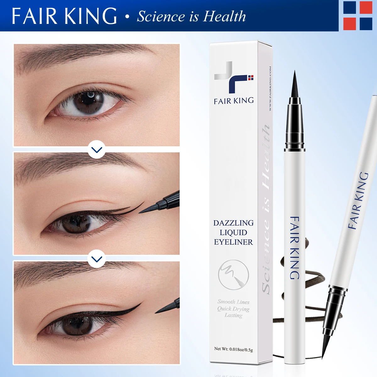 محدد عيون سائل أسود من FAIRKING مقاوم للماء يدوم طويلاً، أداة تجميل لمكياج العيون لمظهر مثالي للعيون