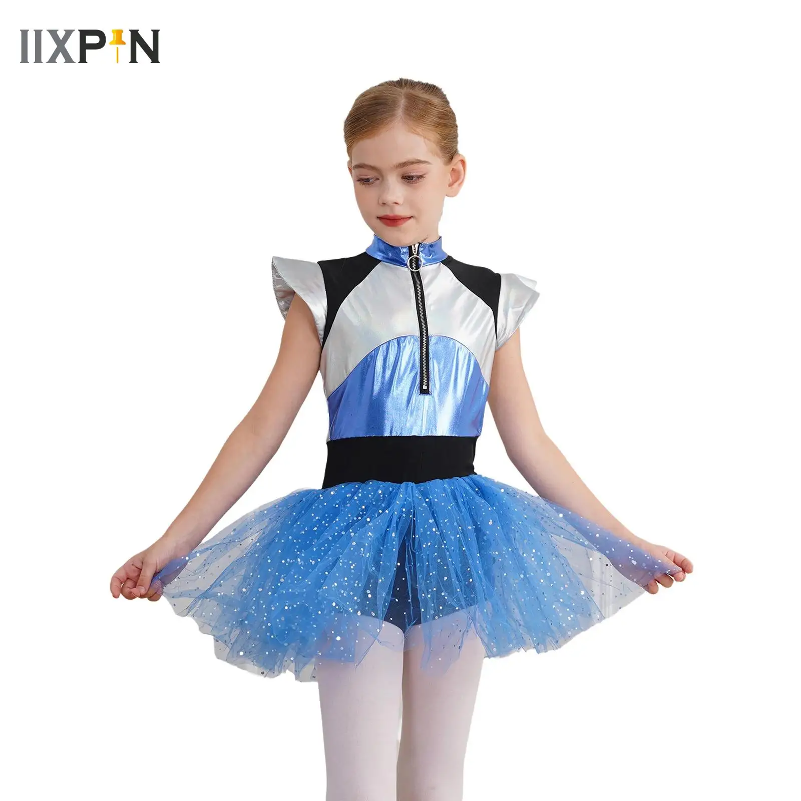 

Kids Girls Ballet Dress Ballerina Bright Mesh Tulle Dress Gymnastics Leotard Tutu Dancewear Halloween Alien Cosplay Costume