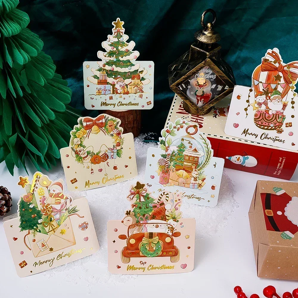 20/10/5/1Pcs Christmas Cards Greeting Invitations Foldable Bronzing Gifts Letter Home Xmas Party Envelope Decoration Accessories