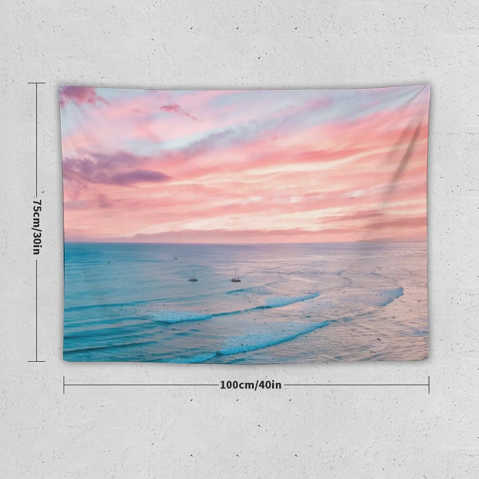 Pink Cotton Candy Sky, Ocean Waves, Pink Sunset Tapestry Room Decorating Aesthetic Decoration For Rooms Tapestry