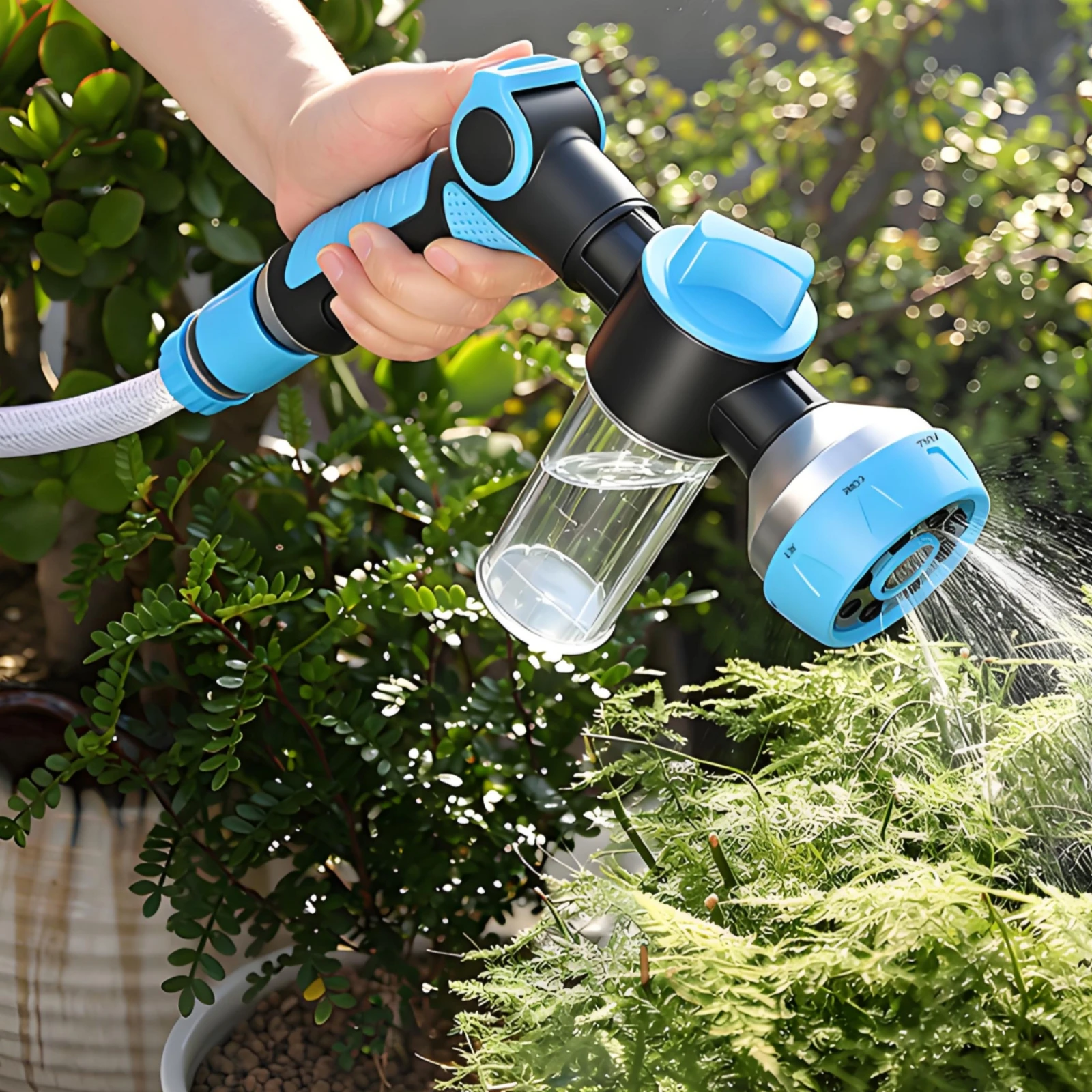 Multifunction Spray Textured Grip Handheld Water Multi Function Water Jet Nozzle Blue Accents Hose-Connected Sprayer