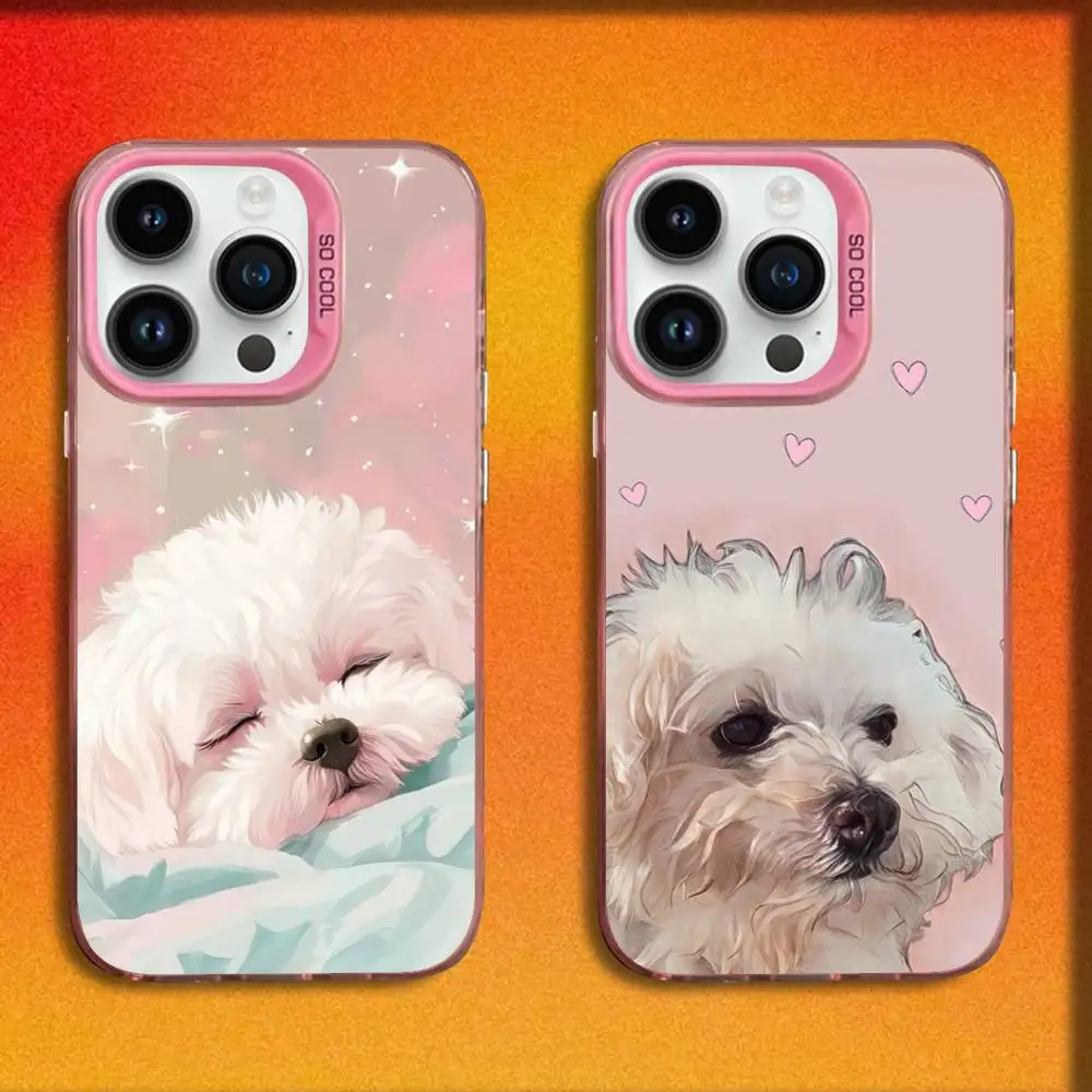 حافظة هاتف كلب مالطي لطيف لهاتف آيفون 17,16,15,14,13,12,11,Pro,Max,Plus,E,SE4,Air,Mini Pink IMD Box