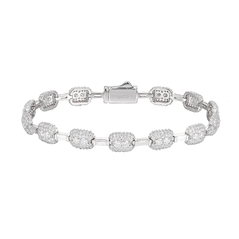 

S925 Sterling Silver and Moissanite 7mm wide Tennis Link Chain Bracelets Women Men Hip Hop Bling Ice Out Rapper Jewelry