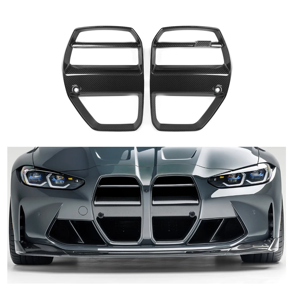 

For BMW M3 M4 2021-2024 G80 G82 Genuine Dry Carbon Fiber V Style Grille Front Bumper Diffuser Spoiler Body Kits Trim Auto Parts
