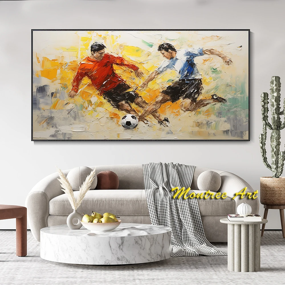 Hand Painted Oil Painting Original Soccer Sports Canvas Oil Painting Sports Wall Art Custom Sports Portrait Theme Art Knife Art