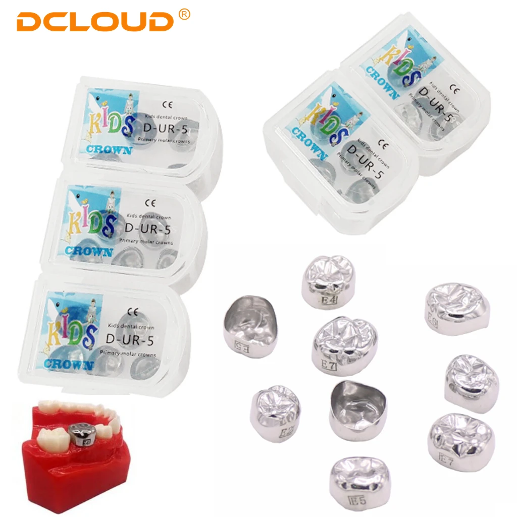 5Pcs/Box Dental Kids Primary Molar Crowns Stainless Steel Preformed Crown Temporary Crowns 1st 2nd Upper Lower Dentistry Therapy