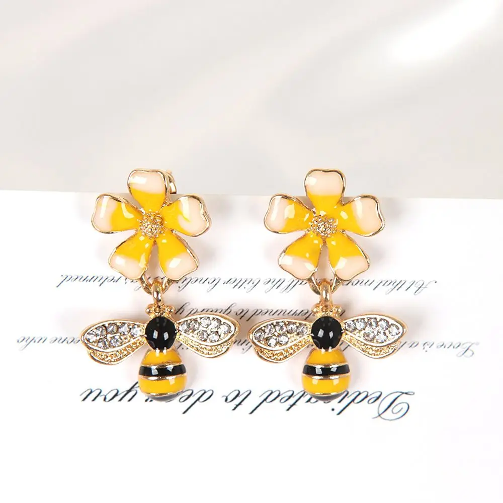 Gift Yellow Flower Enamel Earrings Stud Earrings Dangle Earrings for Girl Women Accessories
