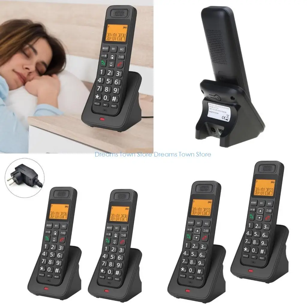 HX6A 1Set Home Telephone 2 Handset Cordless Phone with Large LCD Display and Quick