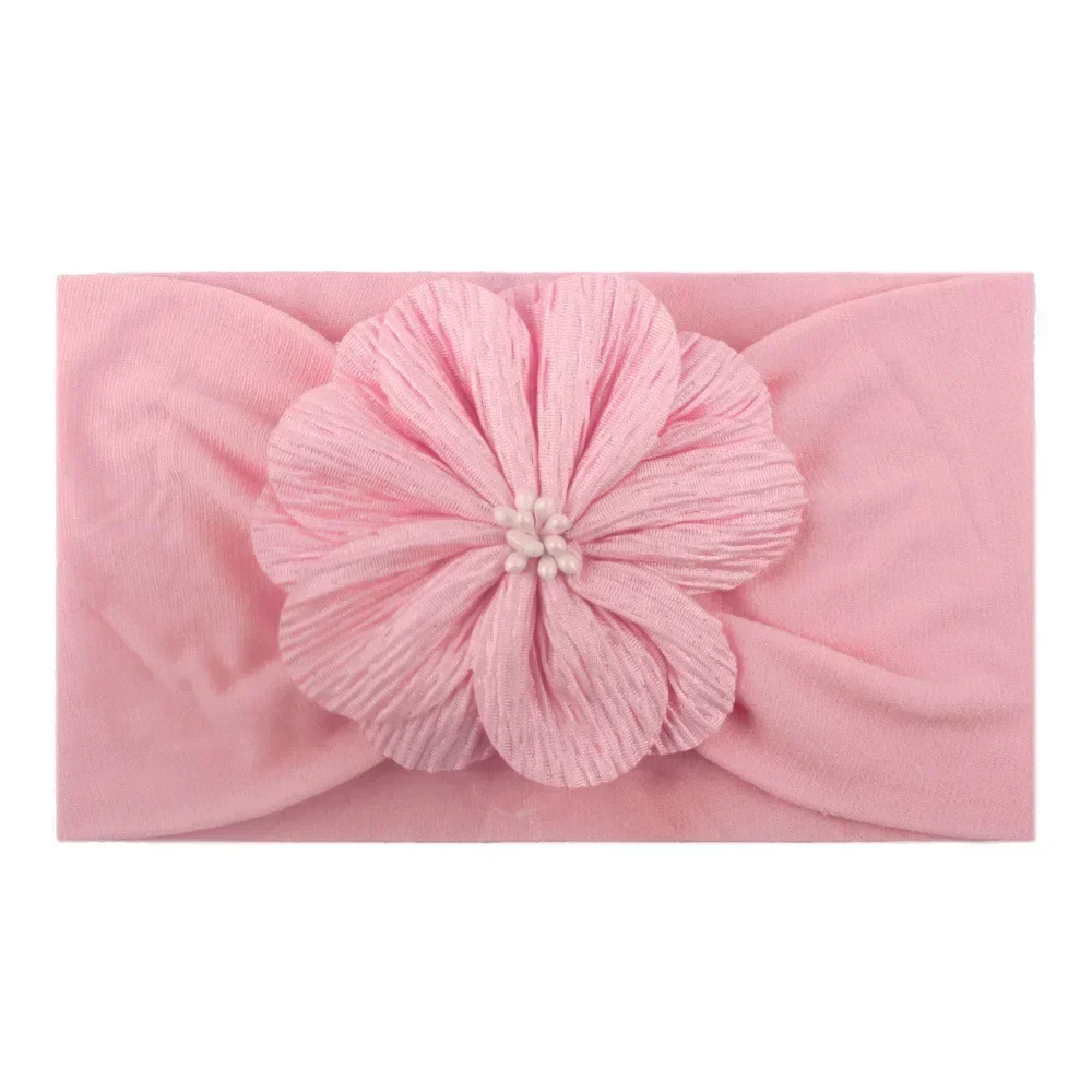 1 Uds. Diadema de nailon con estambre de flores para niñas, turbante elástico hecho a mano para recién nacidos, accesorios para el cabello