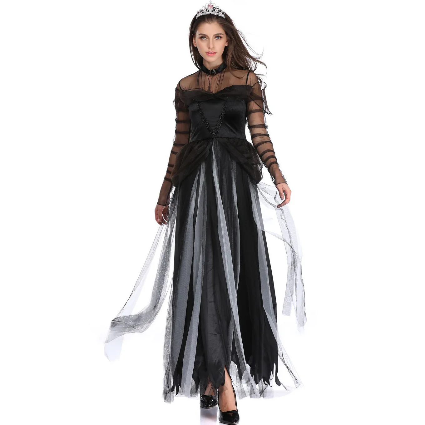 Costume de Cosplay de Vampire Zombie avec Crâne Effrayant pour Femme, Vêtements de ixd'Halloween et de Carnaval, Robe de Barrage pour Adulte