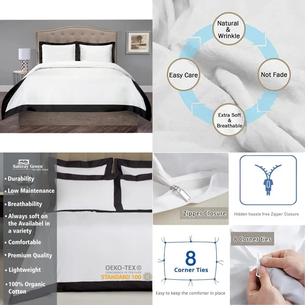 

Luxury 3-Piece Dual-Tone Duvet Cover Set - 850 Thread Count 100% Organic Cotton Premium Bedding Collection, Full Size 82x86 Inch