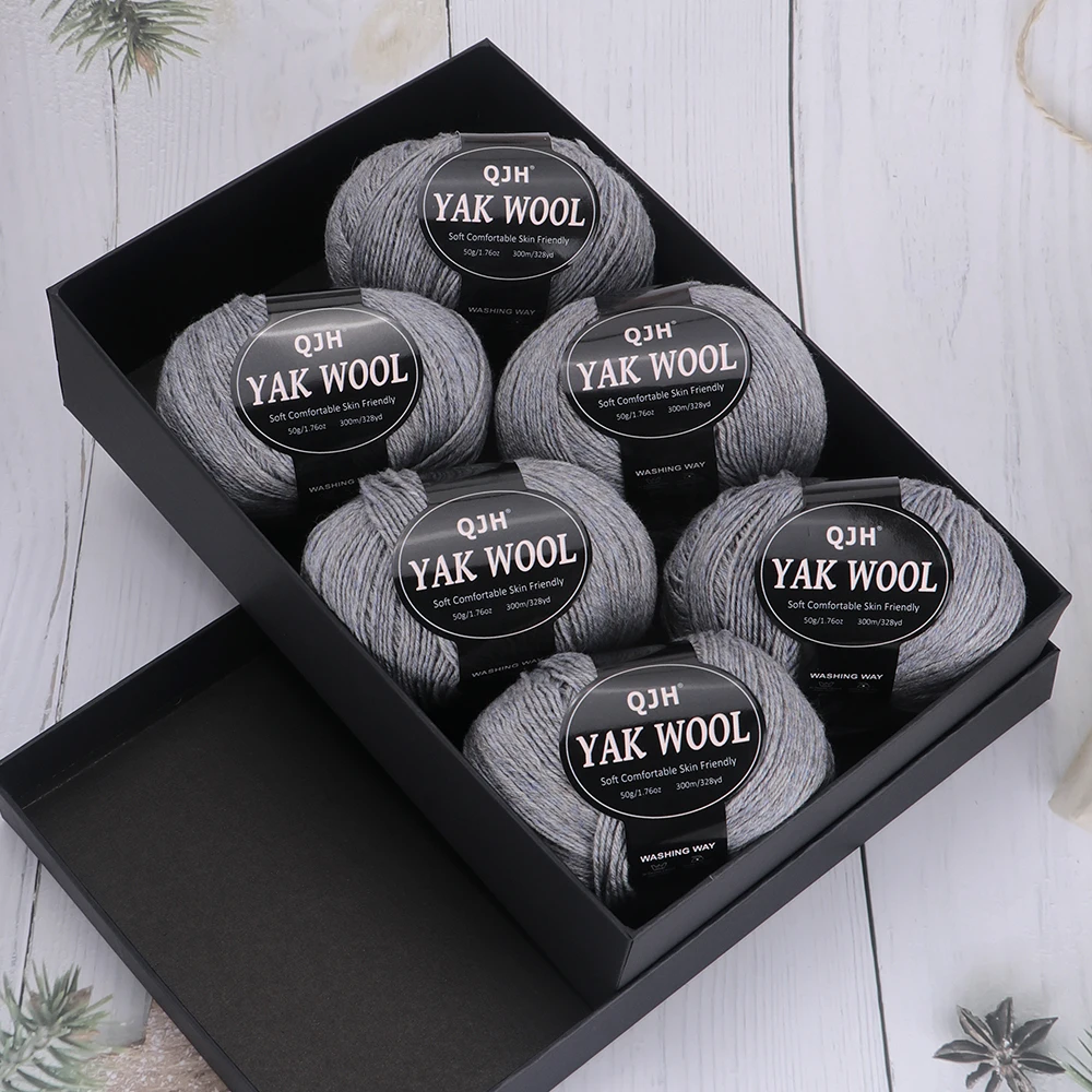 300g Luxury Yak Wool Yarn with Gift Box, DIY Hand Crochet/Knit Yarn for Sweaters, Scarves, Hats and Warm Clothes, 6 Pieces/Box