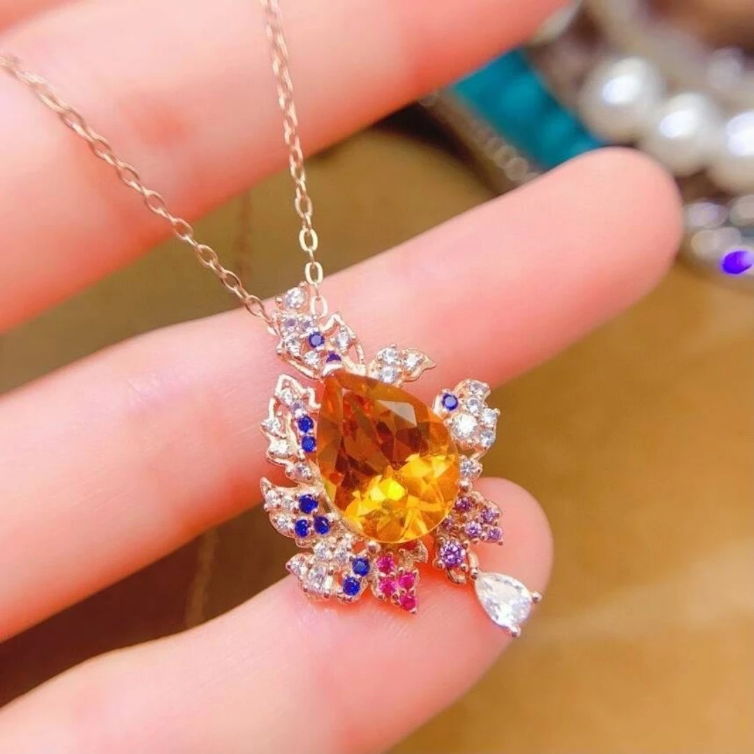 

KJJEAXCMY High End Women's Pendant Natural Yellow Crystal pendant S925 Silver Colorful and splendid The entire body is spotless