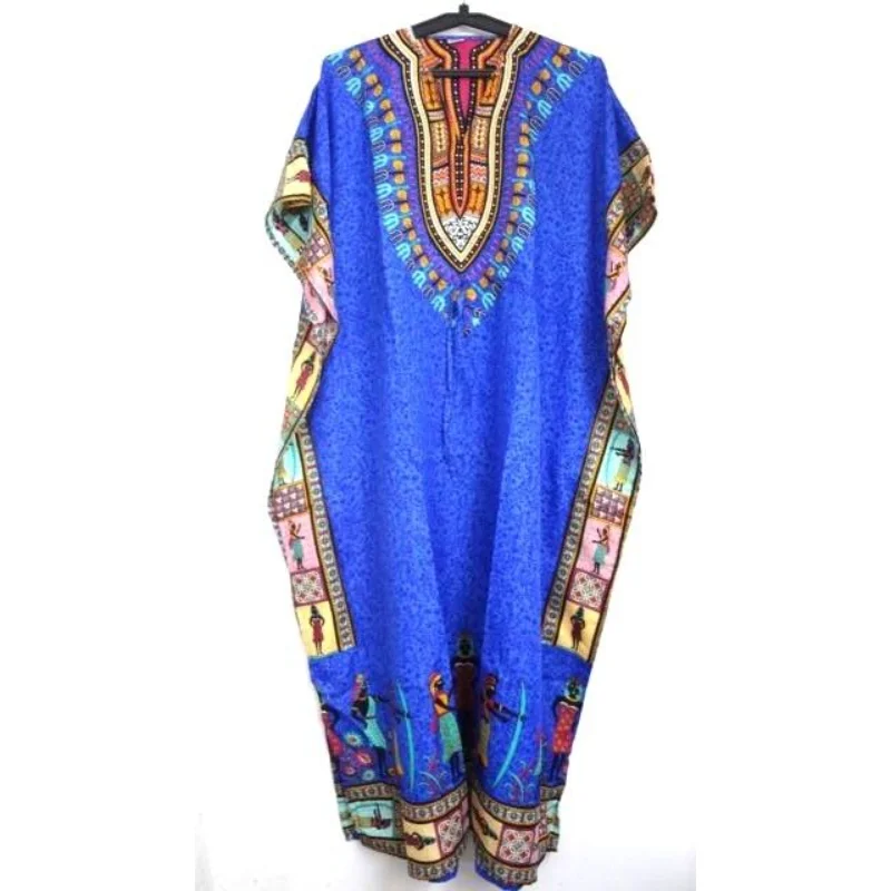 Blue Kaftan Dresses Long Dresses Loose and Casual Bohemian Women's Long Shirts European and American Fashion Trends