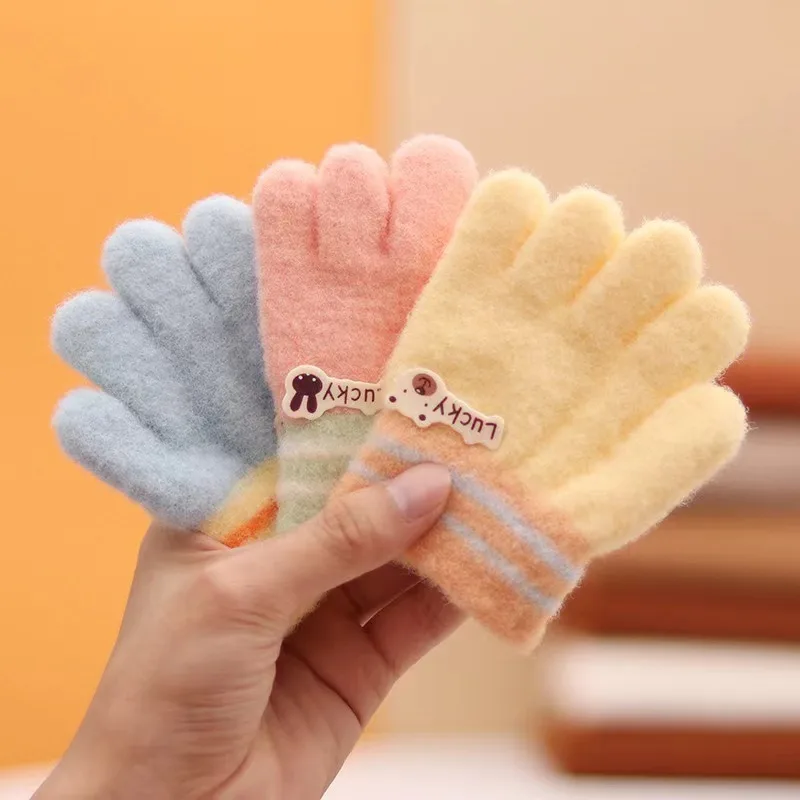 

Cute Baby Knitted Gloves Thicken Winter Warm Infant Five Finger Mittens Cartoon Kids Plush Glove 0-3year Boy Girl Hand Gloves