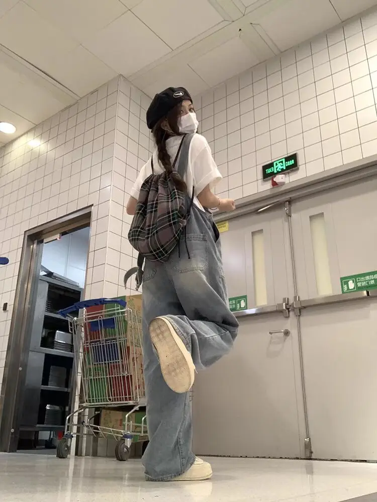 ชุดเอี๊ยมยีนส์ผู้หญิง ซอลท์ ซีรีส์ สไตล์เกาหลี ทรงหลวม นักเรียน วัยรุ่น ไซส์ใหญ่ ขาตรง ขากว้าง เอวสูง