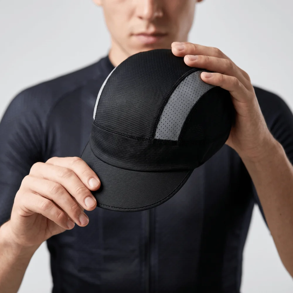 Breathable Mesh Cycling Caps Sweat Absorption Thin Design Running Hat Polyester Material Small Brim Baseball Cap Cycling Sport
