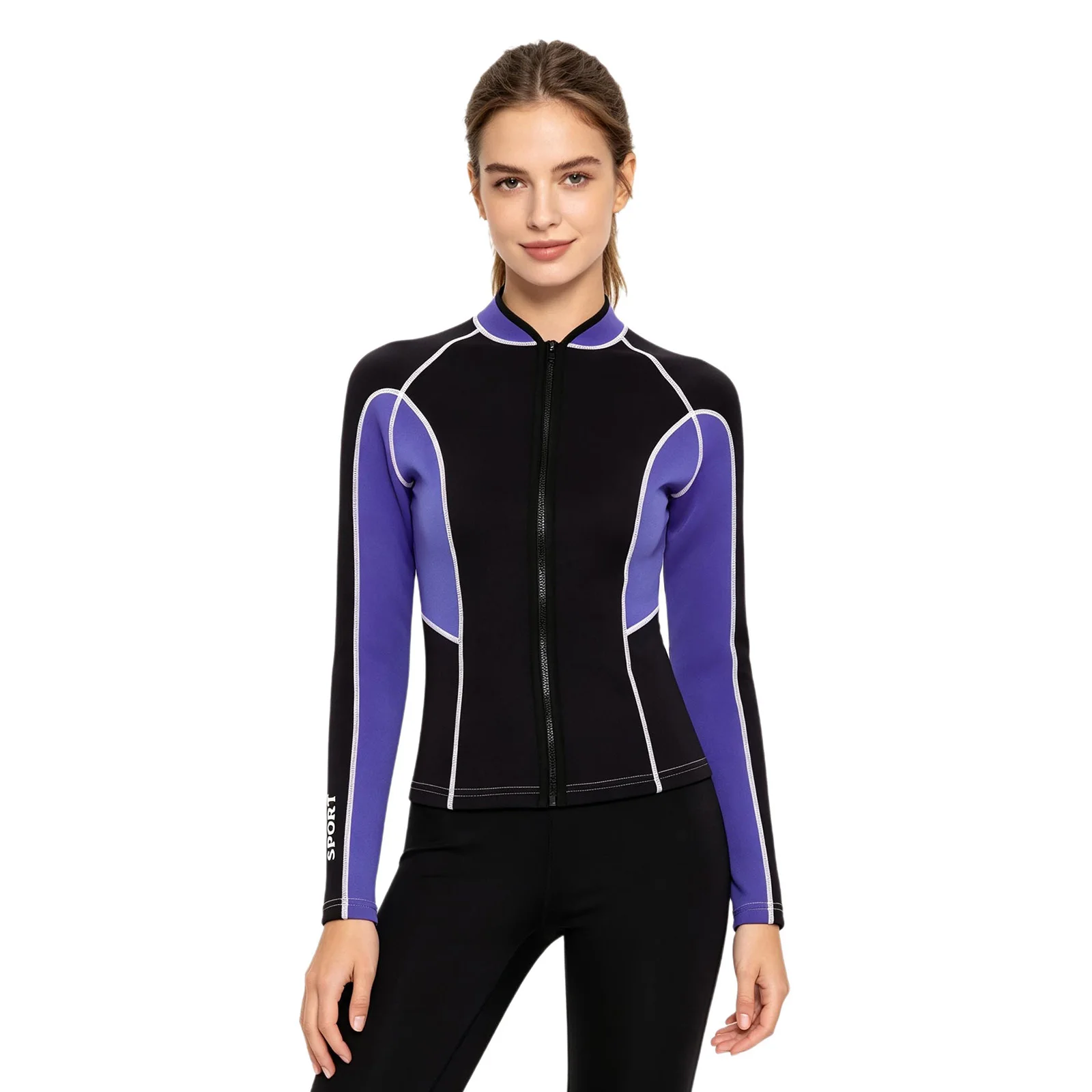 Womens 1.7mm Neoprene Wetsuit Tops Swim Outerwear Long Sleeve Jacket Coat for Jet Skiing Wakeboarding Extreme Water Sportswear