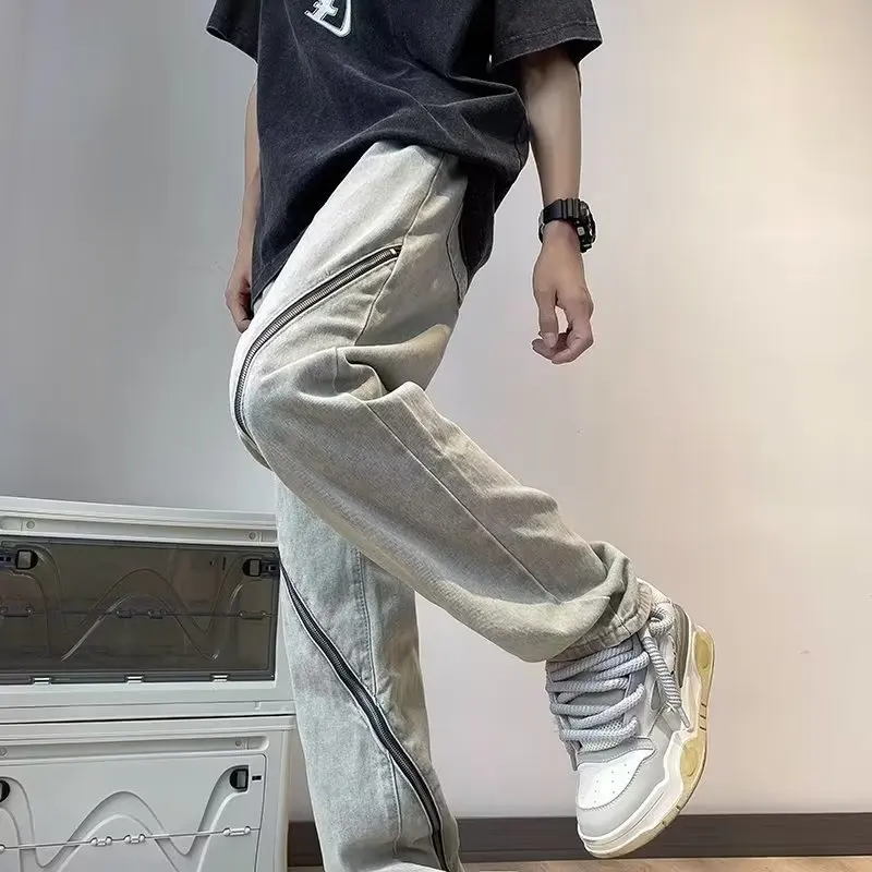 

Yellow Clay Men's Jeans Trendy American High Street Sle Straight Leg Micro Flared Long Trousers Spring Autumn Faion