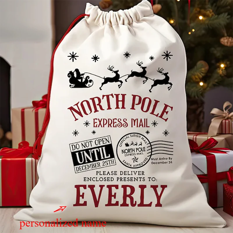 Personalized North Pole Santa Sack Custom Name Gift Bag for Kids Boys Girls Family Christmas Item Decoration 2024 Eve New Year