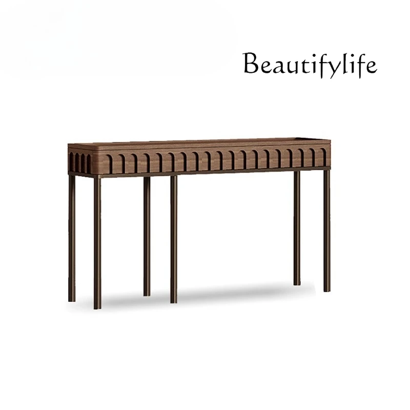 

Nordic minimalist black walnut entrance table entrance table solid wood strip case end view table modern simple light luxury