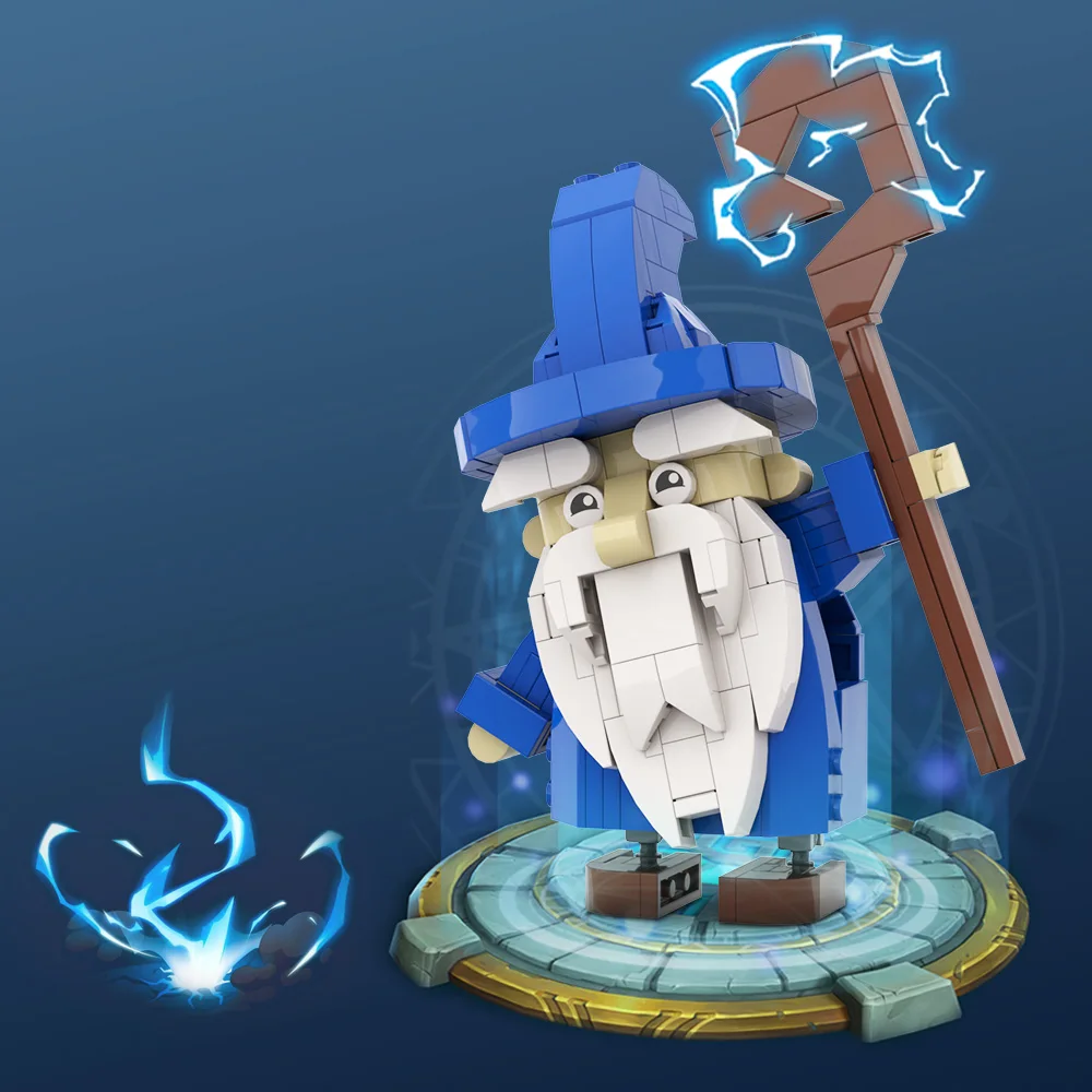 

MOC-206811 Wizard Brickheadz Building Block White Bearded Wizard Doll Magic Staff Action Figure Brick Toy Kid Birthday Gift