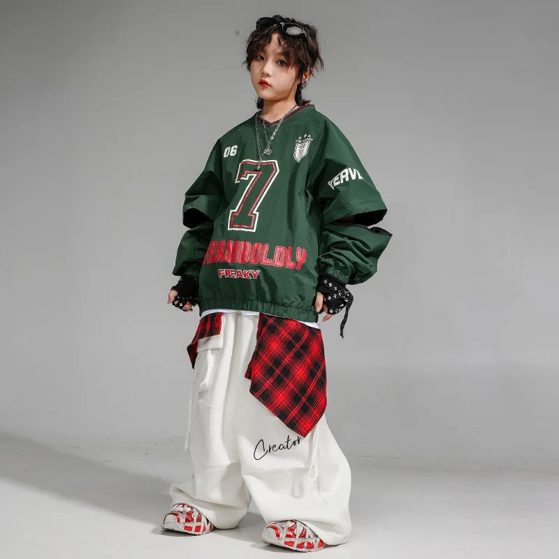 4-16 Child Boys Girls Hip Hop Loose Sweatshirt Cargo Pants Suits Track Sets Kids Dance Performance Clothes Streetwear Costume
