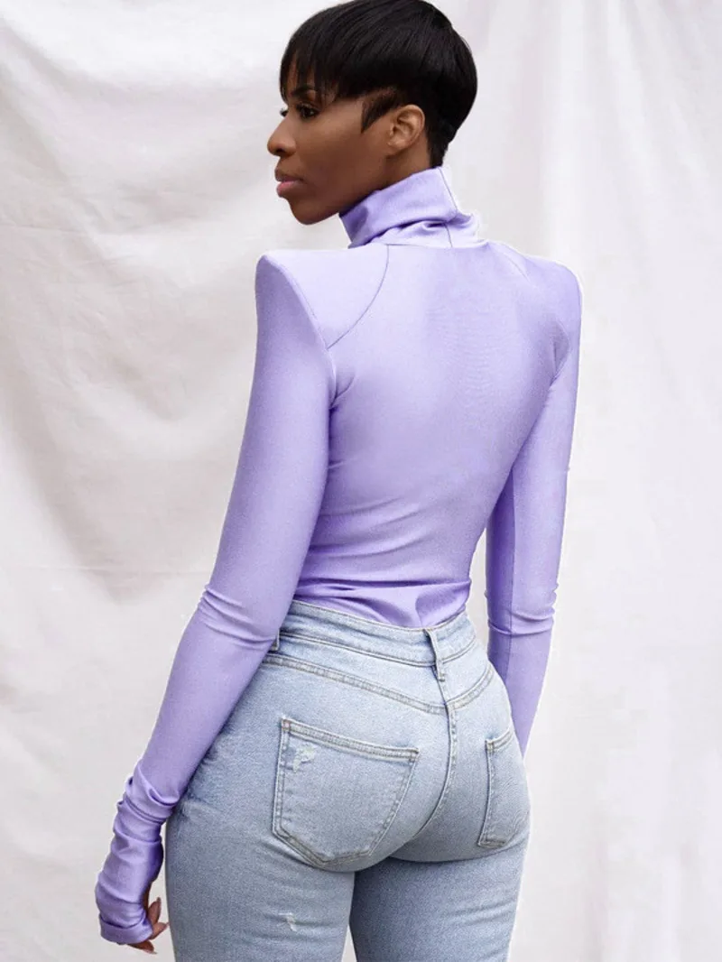 Purple Top Long Sleeve Fitness Rompers Women Jumpsuits Sexy Office Lady Fashion Bodysuit One Piece Female Overalls Tops PIW7 image 2