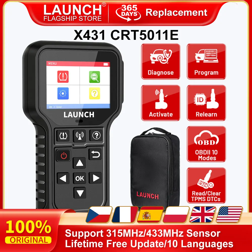 LAUNCH X431 CRT5011E TPMS Diagnostic Tool Tire Pressure 315MHz 433MHz Activation Sensor OBD Automatic Stationary Relearn Program