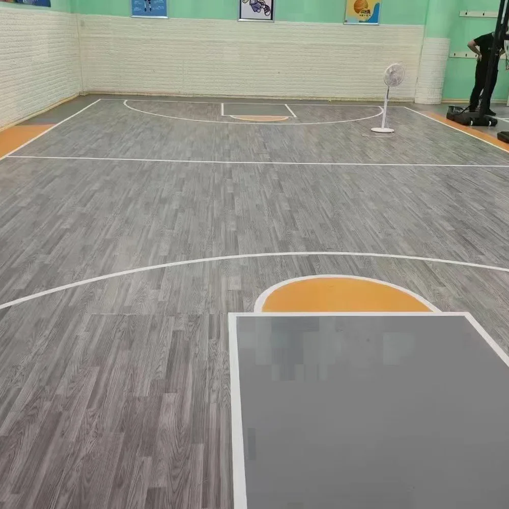 

Beable Professional Indoor 4.5mm Thickness PVC Basketball Flooring Multi Purpose Surface With Grey Maple Pattern