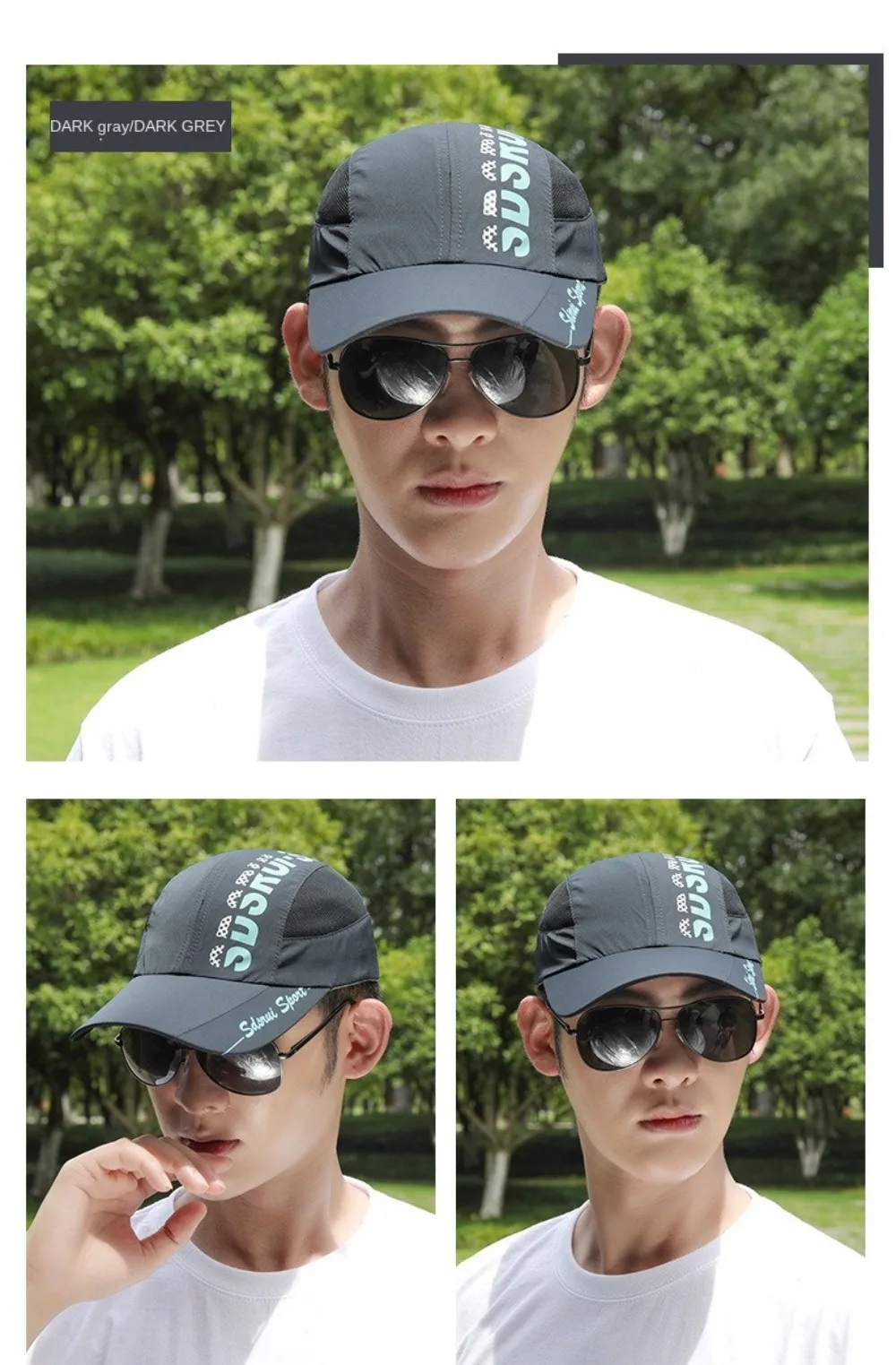 Modische Baseballkappe mit breiter Krempe, atmungsaktiv, verstellbar, schnell trocknend, Sonnenschutz, Sommer – Detail 17