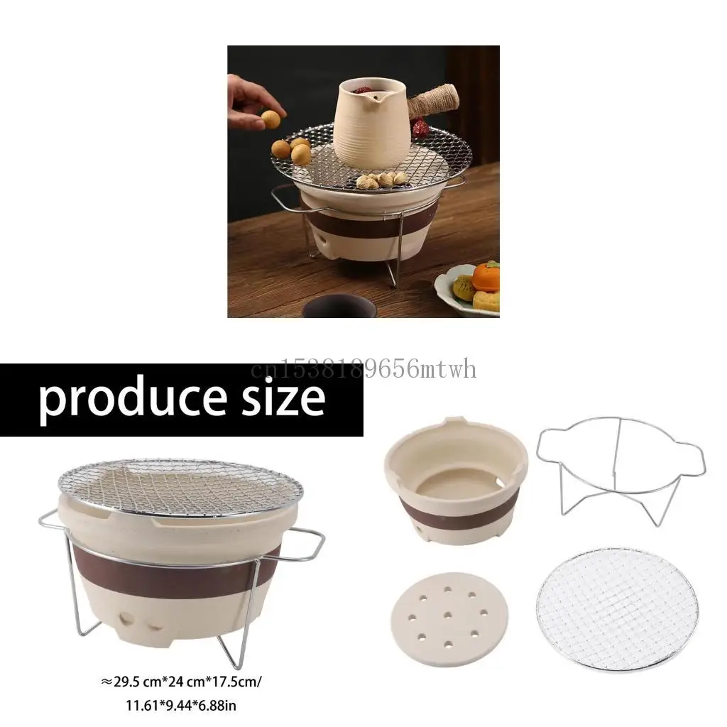 

Clay Charcoal Stove With Wire Mesh Grill Portable Outdoor Camping Grill Set B03D