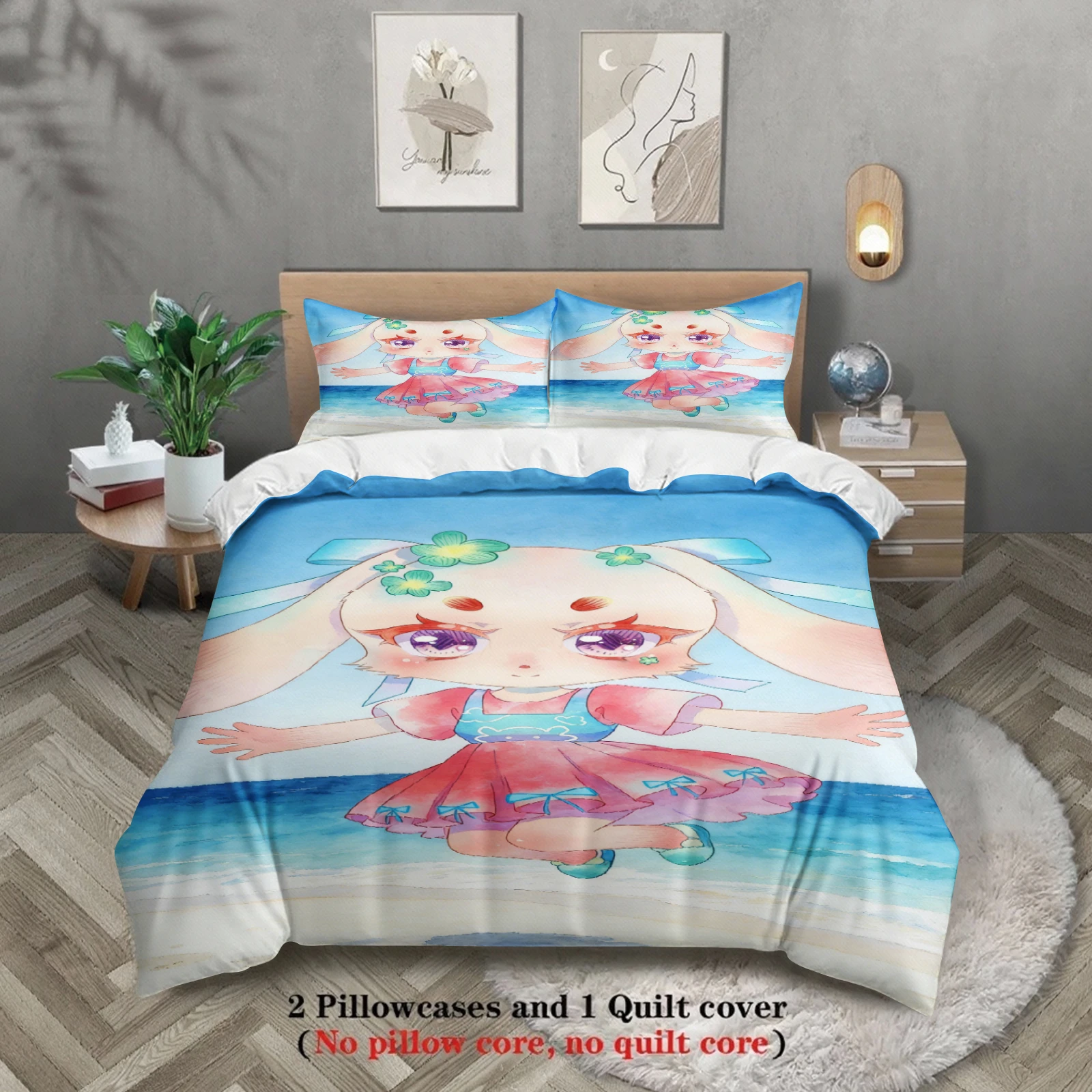 

Комплект постельного белья Softville Cozy Town из 3 предметов: пододеяльник с принтом «Кролик на пляже» (без наполнителя), в мультяшном стиле, размеры Queen и King