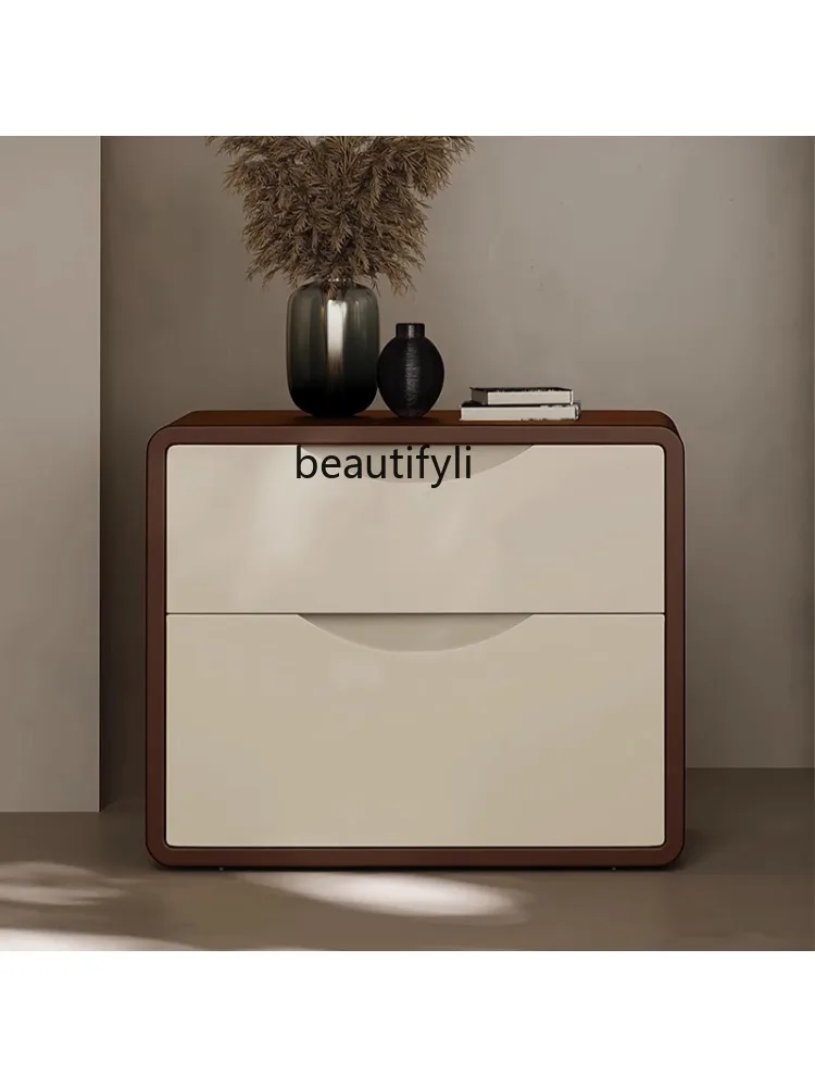 Modern Light Luxury Bedside Table Small Apartment Bedroom Bedside Cabinet Nordic Veneer of Juglans Regia Small Side Cabinet