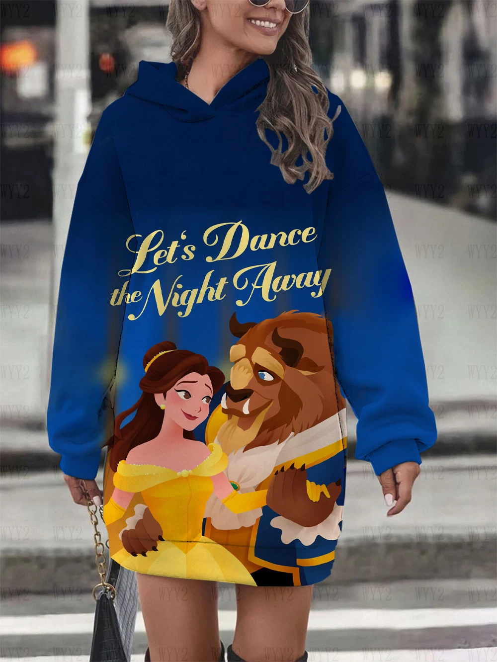 Disney Beauty and the Beast Women's Sweatshirt Dress Hooded Pullover Cartoon Fashion Print Casual Women's Sweatshirt Dress