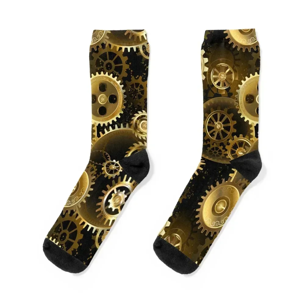 

Seamless Steampunk Brass Gears Socks winter halloween anime football Socks Female Men's