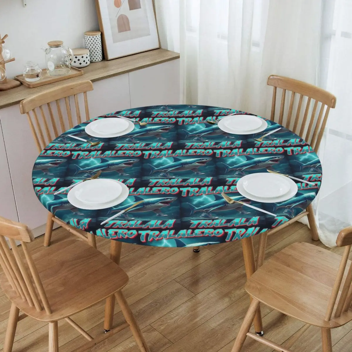 Tralalero Tralala Bootleg Brainrot Waterproof Round Tablecloth Oilproof Table Cloth for Kitchen Events Dining Table Cover