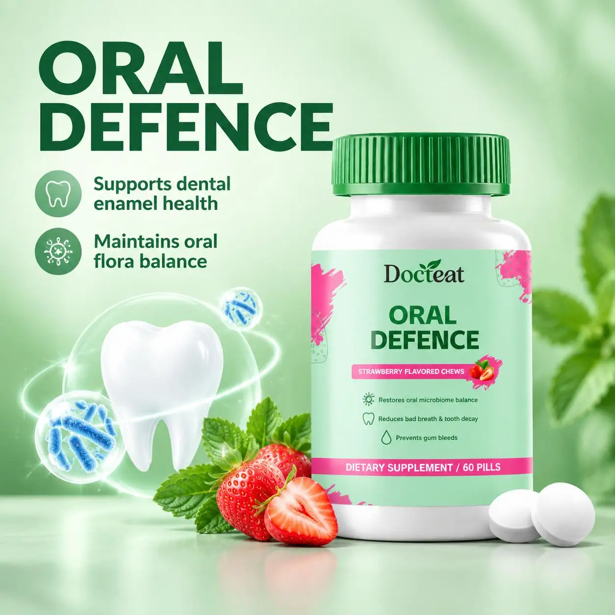 Oral Defence Tablets Promote Dental Enamel & Oral Flora Balance & Daily Digestion Hydroxyapatite 100mg Xylitol 50mg 60 Pills