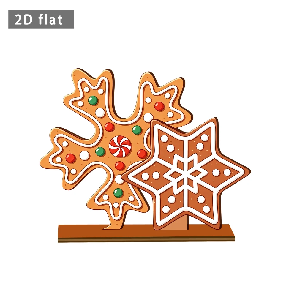 Christmas Gingerbread Snowflake Star Table Sign 2D Flat Wooden Desktop Ornament Winter Home Decor