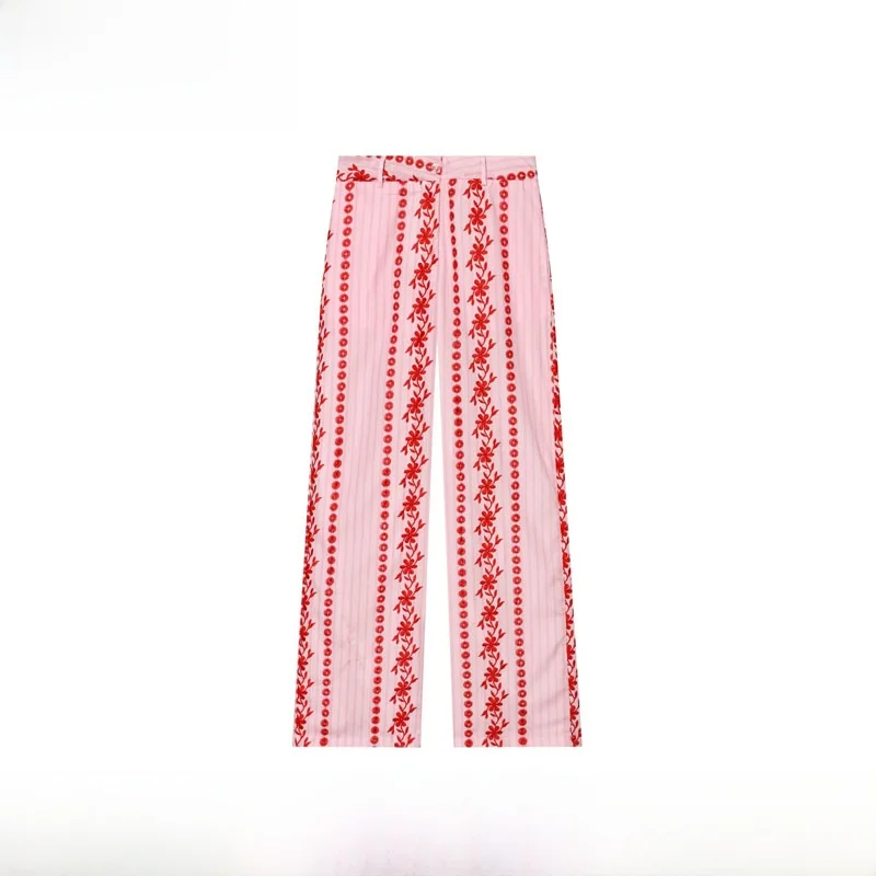 

New Spring Summer Embroidered Hollow out Fashionable Women's Pants Street Style High Waist Straight Leg Polyester Fiber