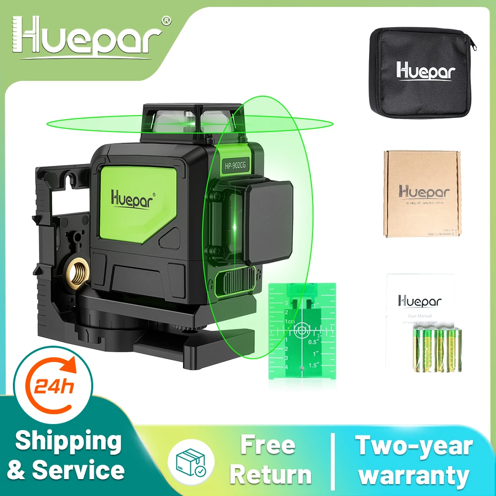 Huepar Self-leveling Professional Green Beam Cross Line Laser 360-Degree Coverage Horizontal and Vertical Line with Pulse Modes