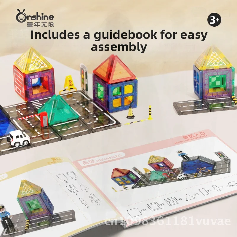 Onshine 4d broca rosto natureza viscose cor janela filme magnético conjunto de engenharia de tráfego urbano para crianças 3-6 anos de idade