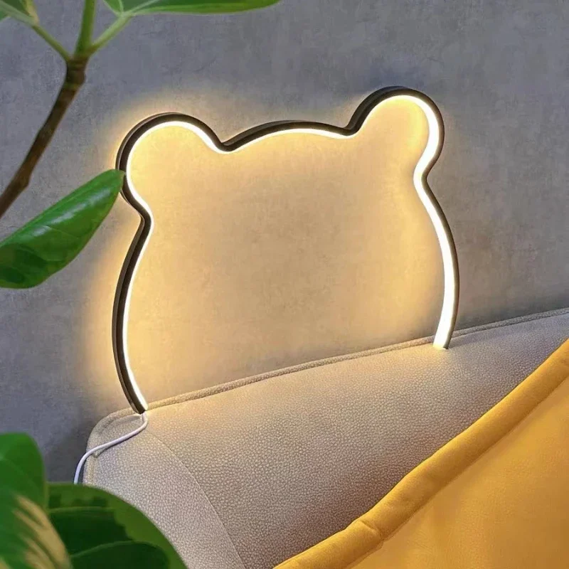 Lampa ścienna LED Bear Ears Cool Night Light Port USB Idealna lampa ścienna do domu Bedside SofaTable Livingroom Cafe Wall Decor Lamp