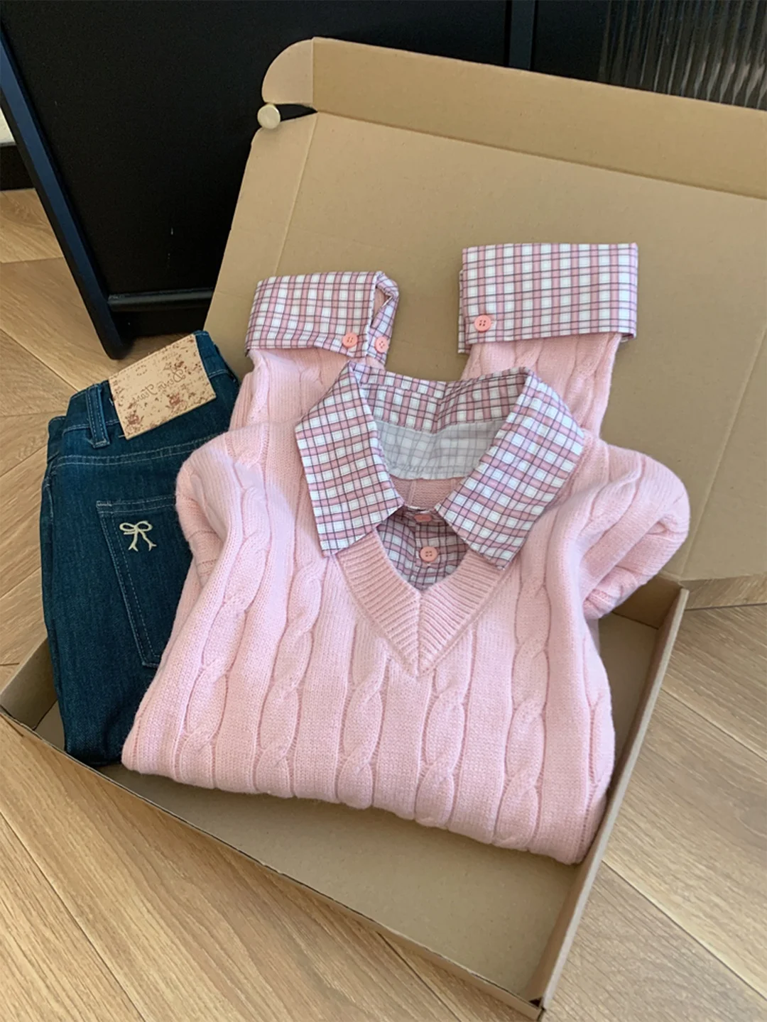 

Свободный длинный вязаный свитер Sve розового цвета с закрученным воротником, корейский сладкий антивозрастной свитер для девочек, весна-осень