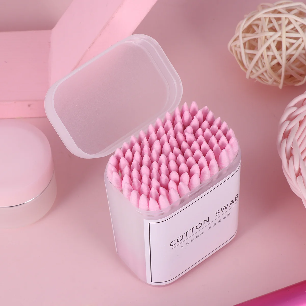 300 Pcs Safety Cotton Buds Ear Plugs Beauty Accessories Travel Paper Stick Swabs Pink Earbuds