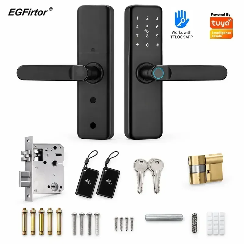 Tuya Smart Password Fingerprint Door Lock with App Remote Control Bluetooth TTLock Support Multi Language for Wooden Door
