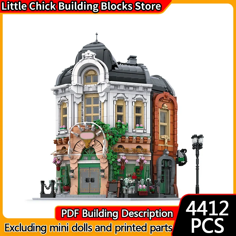 

City Street View Model MOC Building Bricks French Large Cafe Modular Technology Children Holiday Gifts Assemble Toys Suit